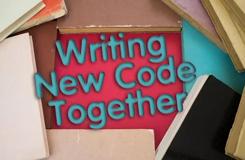 Writing New Code Together word in opened book with vintage, natural pattern.. 写真素材