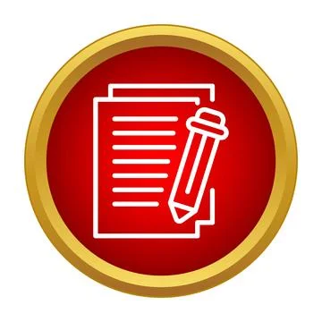 Writing note document icon on red button Stock Illustration