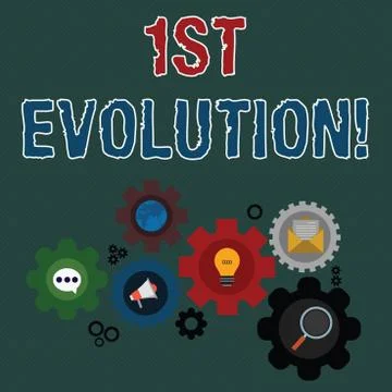 Writing note showing 1St Evolution. Business photo showcasing Change in the Ilustración de archivo