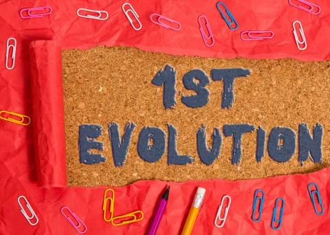 Writing note showing 1St Evolution. Business photo showcasing Change in the Foto stock
