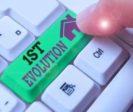 Writing note showing 1St Evolution. Business photo showcasing Change in the 写真素材