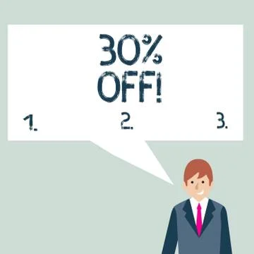 Writing note showing 30 Percent Off. Business photo showcasing 30 percent 스톡 일러스트