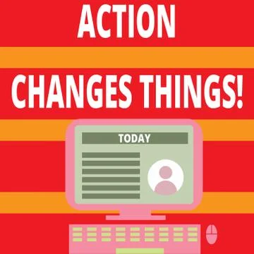 Writing note showing Action Changes Things. Business photo showcasing start Stock Illustration