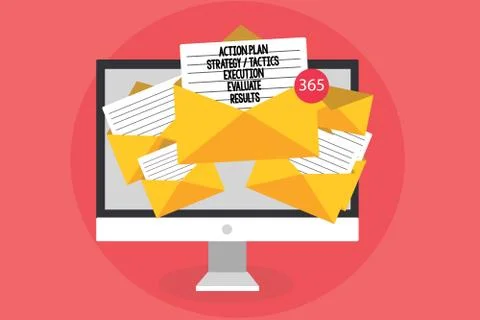 Writing note showing Action Plan Strategy Tactics Execution Evaluate Results Stock Illustration