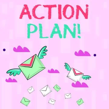 Writing note showing Action Plan. Business photo showcasing proposed strategy or Illustrazione stock