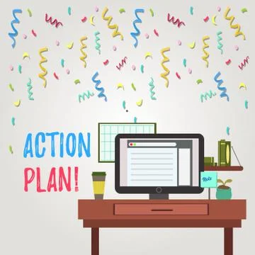 Writing note showing Action Plan. Business photo showcasing proposed strategy Stockillustratie
