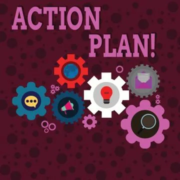 Writing note showing Action Plan. Business photo showcasing proposed strategy or Stock Illustration