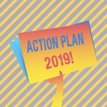 Writing note showing Action Plan 2019. Business photo showcasing proposed Illustrazione stock
