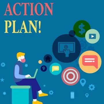Writing note showing Action Plan. Business photo showcasing proposed strategy or Stockillustratie