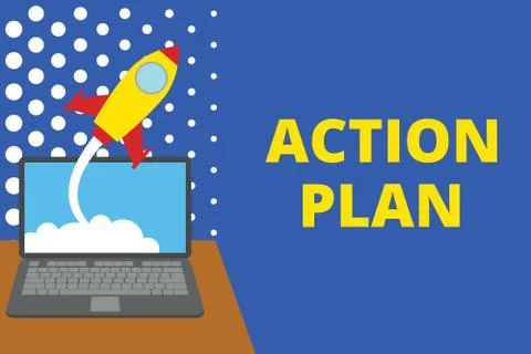 Writing note showing Action Plan. Business photo showcasing proposed strategy or Stock Illustration