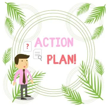 Writing note showing Action Plan. Business photo showcasing proposed strategy or Stockillustratie