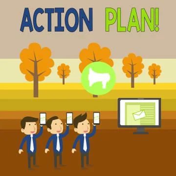 Writing note showing Action Plan. Business photo showcasing proposed strategy or Stock Illustration