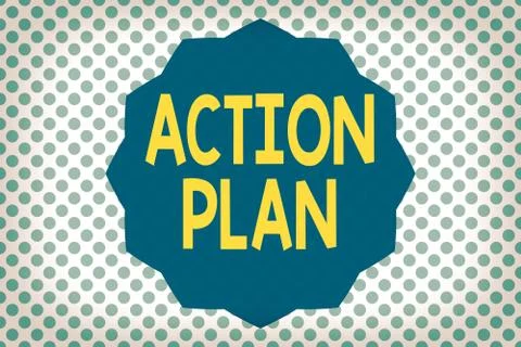 Writing note showing Action Plan. Business photo showcasing proposed strategy or Stockillustratie