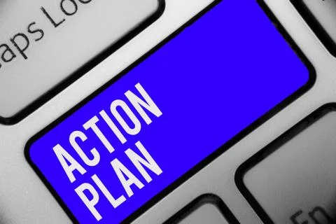 Writing note showing Action Plan. Business photo showcasing list of things or Foto stock