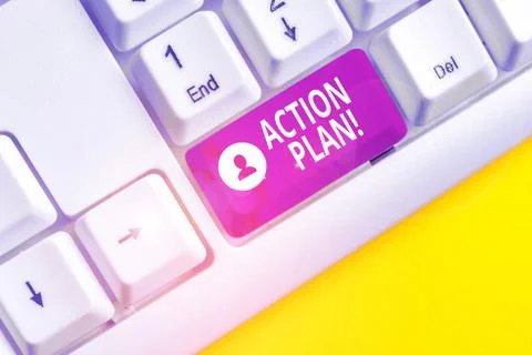Writing note showing Action Plan. Business photo showcasing proposed strategy or Stock Photos