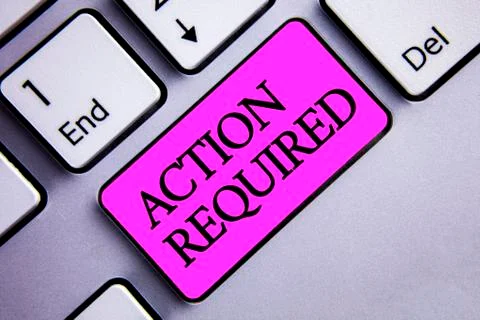 Writing note showing  Action Required. Business photo showcasing Important Ac Stock Photos