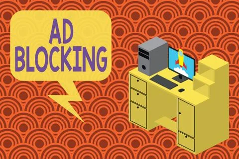 Writing note showing Ad Blocking. Business photo showcasing program that will Stock Illustration