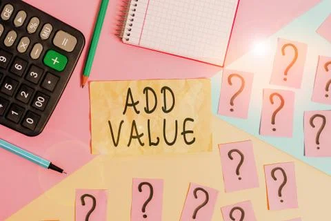 Writing note showing Add Value. Business photo showcasing an improvement or 스톡 사진
