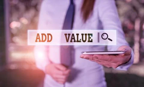 Writing note showing Add Value. Business photo showcasing an improvement or Stock Photos