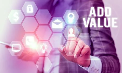 Writing note showing Add Value. Business photo showcasing an improvement or 스톡 사진
