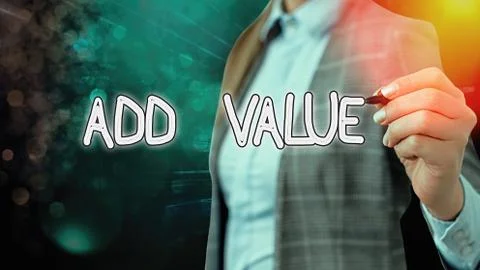 Writing note showing Add Value. Business photo showcasing an improvement or Stock Photos