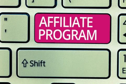 Writing note showing Affiliate Program. Business photo showcasing Automated Stock Photos
