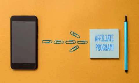 Writing note showing Affiliate Program. Business photo showcasing Automated Stock Photos