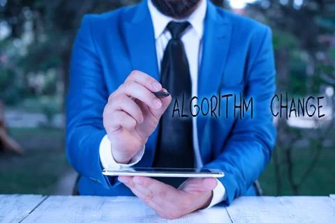 Writing note showing Algorithm Change. Business photo showcasing change in Foto stock