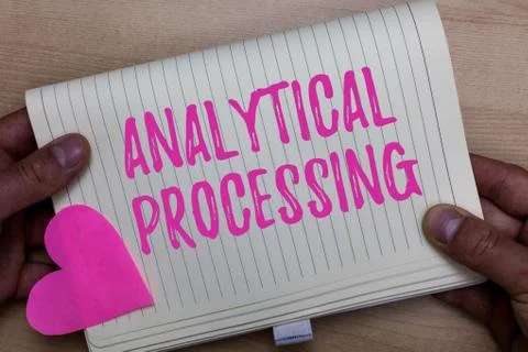 Writing note showing Analytical Processing. Business photo showcasing easily Foto stock