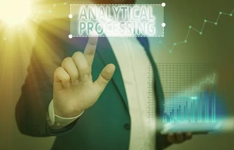 Writing note showing Analytical Processing. Business photo showcasing easily Foto stock
