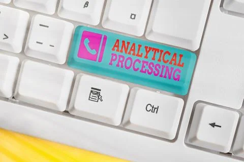 Writing note showing Analytical Processing. Business photo showcasing easily Foto stock