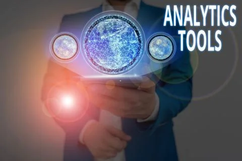 Writing note showing Analytics Tools. Business photo showcasing pieces of web Stock Photos