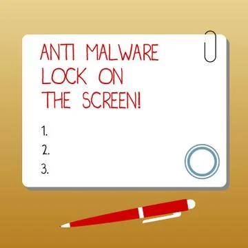 Writing note showing Anti Malware Lock On The Screen. Business photo showcasing 스톡 일러스트