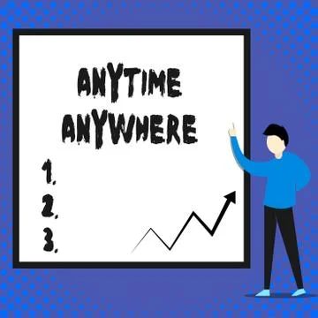 Writing note showing Anytime Anywhere. Business photo showcasing saying that you Stock Illustration