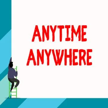 Writing note showing Anytime Anywhere. Business photo showcasing saying that you Stock Illustration