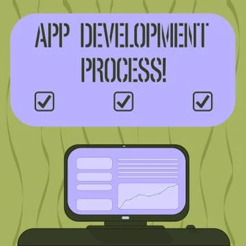 Writing note showing App Development Process. Business photo showcasing Stock Illustration