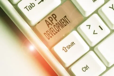 Writing note showing App Development. Business photo showcasing the act or Stockfoto's
