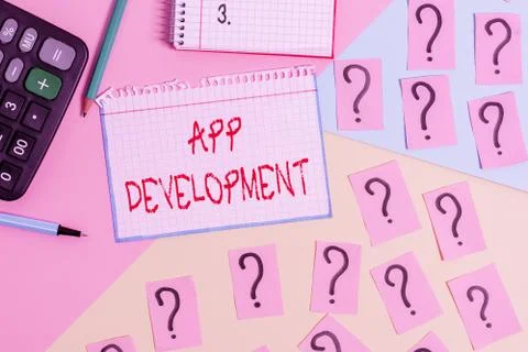 Writing note showing App Development. Business photo showcasing producing 스톡 사진