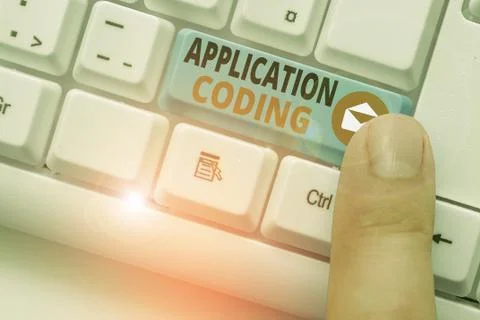 Writing note showing Application Coding. Business photo showcasing process by 库存照片