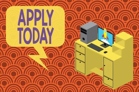 Writing note showing Apply Today. Business photo showcasing to request something Stock Illustration