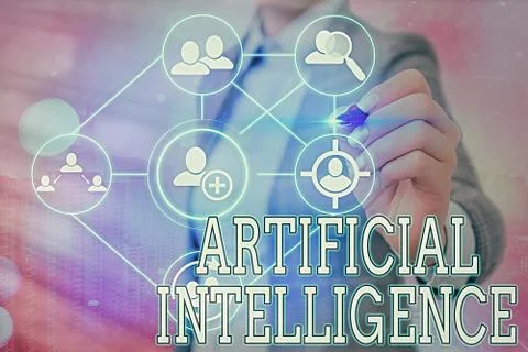 Writing note showing Artificial Intelligence. Business photo showcasing Stock Photos