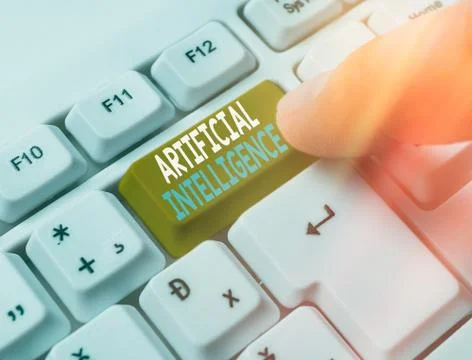 Writing note showing Artificial Intelligence. Business photo showcasing Stock Photos