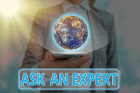 Writing note showing Ask An Expert. Business photo showcasing consult someone Stock Photos