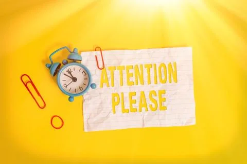 Writing note showing Attention Please. Business photo showcasing Asking showing Stock-Fotos