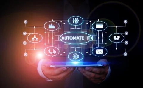 Writing note showing Automate It. Business photo showcasing convert process or 스톡 사진