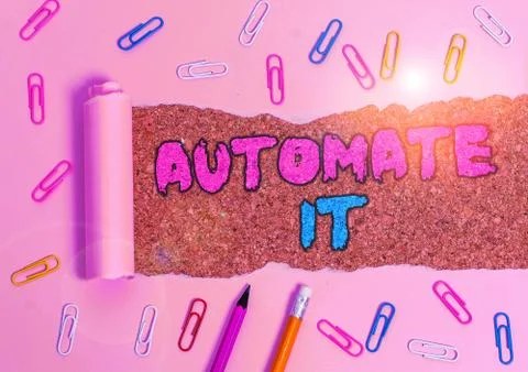 Writing note showing Automate It. Business photo showcasing convert process or 스톡 사진
