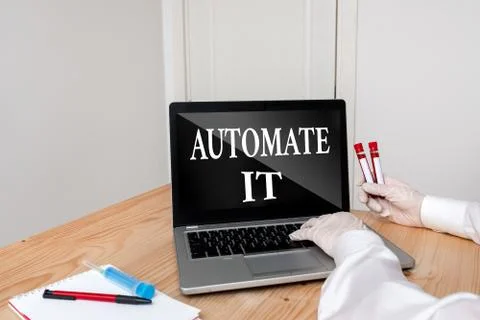 Writing note showing Automate It. Business photo showcasing convert process or 스톡 사진