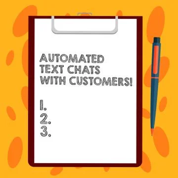 Writing note showing Automated Text Chats With Customers. Business photo Stock Illustration
