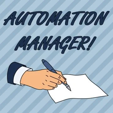 Writing note showing Automation Manager. Business photo showcasing eliminate  Stock Illustration