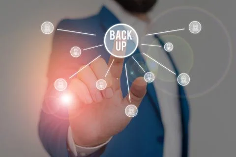 Writing note showing Back Up. Business photo showcasing saving important data Stock Photos